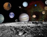 Montage of the planets and Jupiter's Moons Framed Print