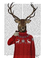 Deer in Ski Sweater Framed Print