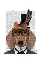 Dachshund with Top Hat and Goggles Framed Print