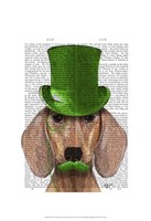 Dachshund With Green Top Hat and Moustache Framed Print