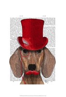 Dachshund With Red Top Hat and Moustache Framed Print