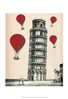 Tower of Pisa and Red Hot Air Balloons Framed Print