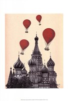 St Basil's Cathedral and Red Hot Air Balloons Fine Art Print