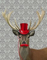Deer With Red Hat and Moustache Framed Print