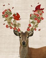 Deer and Love Birds Fine Art Print