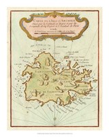 Petite Map of Island of Antigua Framed Print