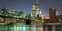 The Brooklyn Bridge and Twin Towers at Night Framed Print