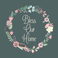 Bless Our Home Floral Teal Framed Print