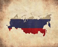 Map with Flag Overlay Russia Framed Print