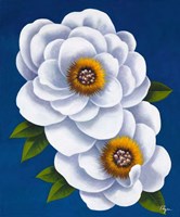 White Flowers on Blue I Framed Print