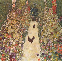Garden Path with Chickens, 1916 Framed Print