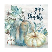 Blue Watercolor Harvest Square Give Thanks Framed Print