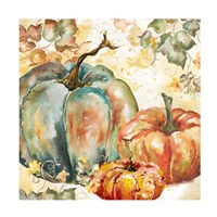 Watercolor Harvest Teal and Orange Pumpkins I Framed Print