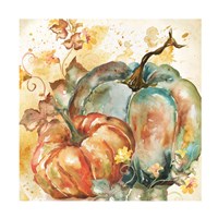 Watercolor Harvest Teal and Orange Pumpkins II Framed Print