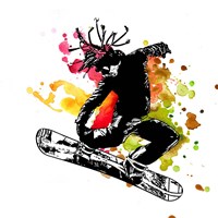 Snowboarder Watercolor Splash Part I Framed Print
