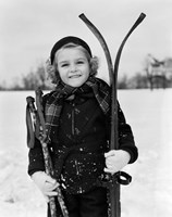 1930s Little Girl Standing Holding Skis Fine Art Print