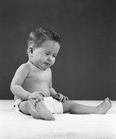 1950s Baby Sitting Up Wearing Diaper Making Face Fine Art Print