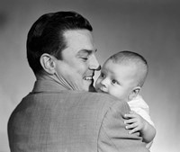 1950s Proud Smiling Father Holding Baby Face To Camera Fine Art Print