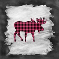 Pink Plaid Moose Framed Print