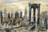 Brooklyn Bridge Gray and Gold Framed Print