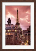 Paris Street Scene with Eiffel Tower and Red Sky Fine Art Print