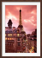 Paris Street Scene with Eiffel Tower and Red Sky Fine Art Print