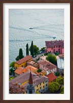 High angle view of buildings in a town at the lakeside, Varenna, Lake Como, Lombardy, Italy Fine Art Print