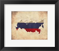 Map with Flag Overlay Russia Framed Print