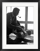 1950s Silhouetted By Window Light  Father Pipe In Mouth Fine Art Print