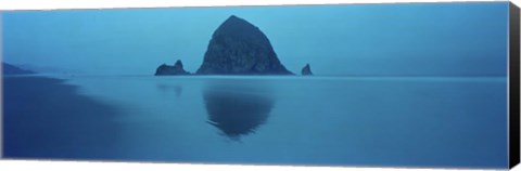 Framed Reflection of rock in water, Haystack Rock, Cannon Beach, Clatsop County, Oregon, USA Print