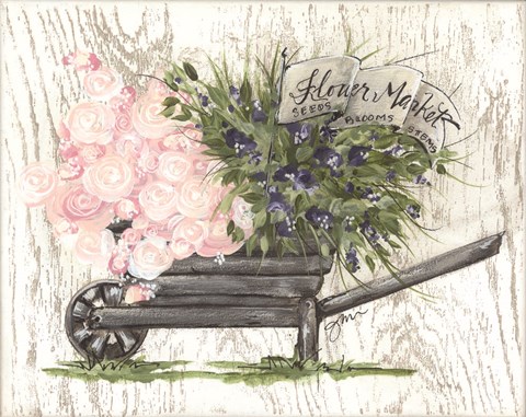 Framed Flower Market Wheelbarrow Print