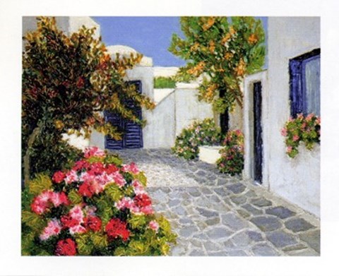 Framed Fleurs Roses a Mykonos Print