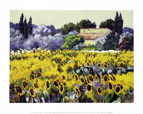 Framed Dans les Tournesols Print