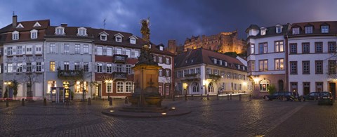 Framed Castle in town square at dusk, Kornmarkt, Baden-Wurttemberg, Germany Print