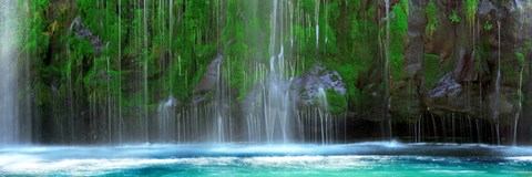 Framed Waterfall in a forest, Mossbrae Falls, Sacramento River, Dunsmuir, Siskiyou County, California, USA Print