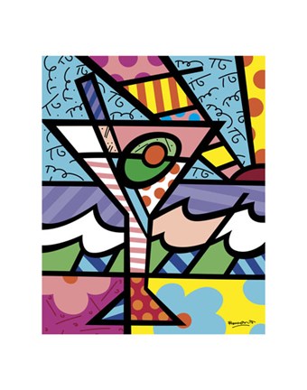 Romero Britto Short Martini Glass : Green Base - Artreco