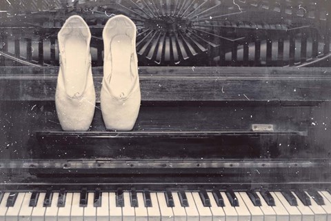Ballet Shoes And Piano Old Photo Style Dust and Scratches Fine Art Print by  Color Me Happy at FulcrumGallery.com
