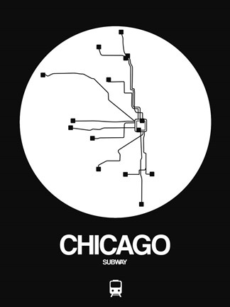 Framed Chicago White Subway Map Print