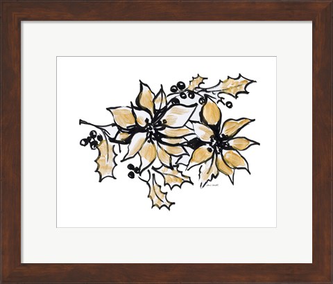 Framed Poinsettias with Gold II Print