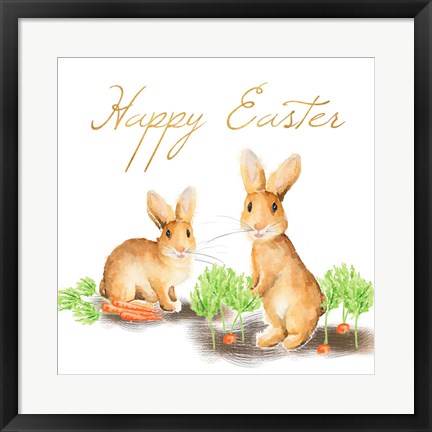 Framed Happy Easter Spring Bunny I Print