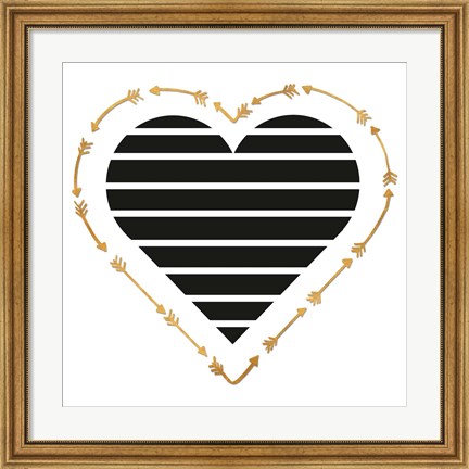 Framed Heart Stripes and Gold Arrows Print