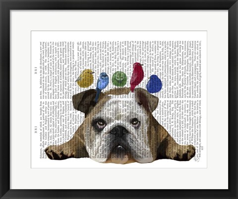 Framed English Bulldog and Birds Print