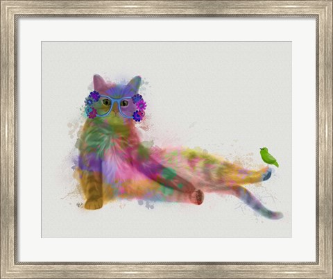 Framed Cat Rainbow Splash 10 Print