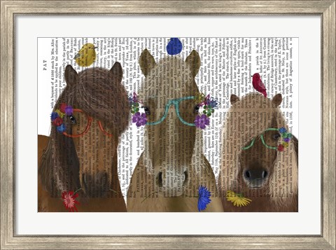 Framed Horse Trio with Flower Glasses Print