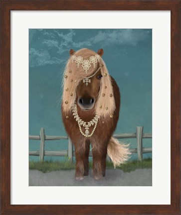 Framed Horse Brown Pony with Bells, Full Print