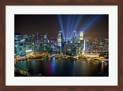 Framed Singapore Downtown Overview At Night Print