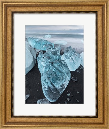 Framed Icebergs On Black Volcanic Beach Vatnajokull, Iceland Print