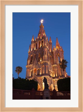 Framed Mexico, San Miguel De Allende Cathedral Of San Miguel Archangel Lit Up At Night Print