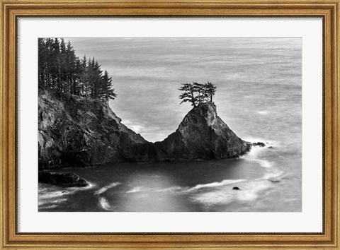 Framed Rocky Pacific Coast After Sunset (BW) Print