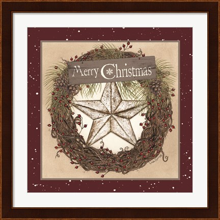 Framed Christmas Barn Star Wreath Print